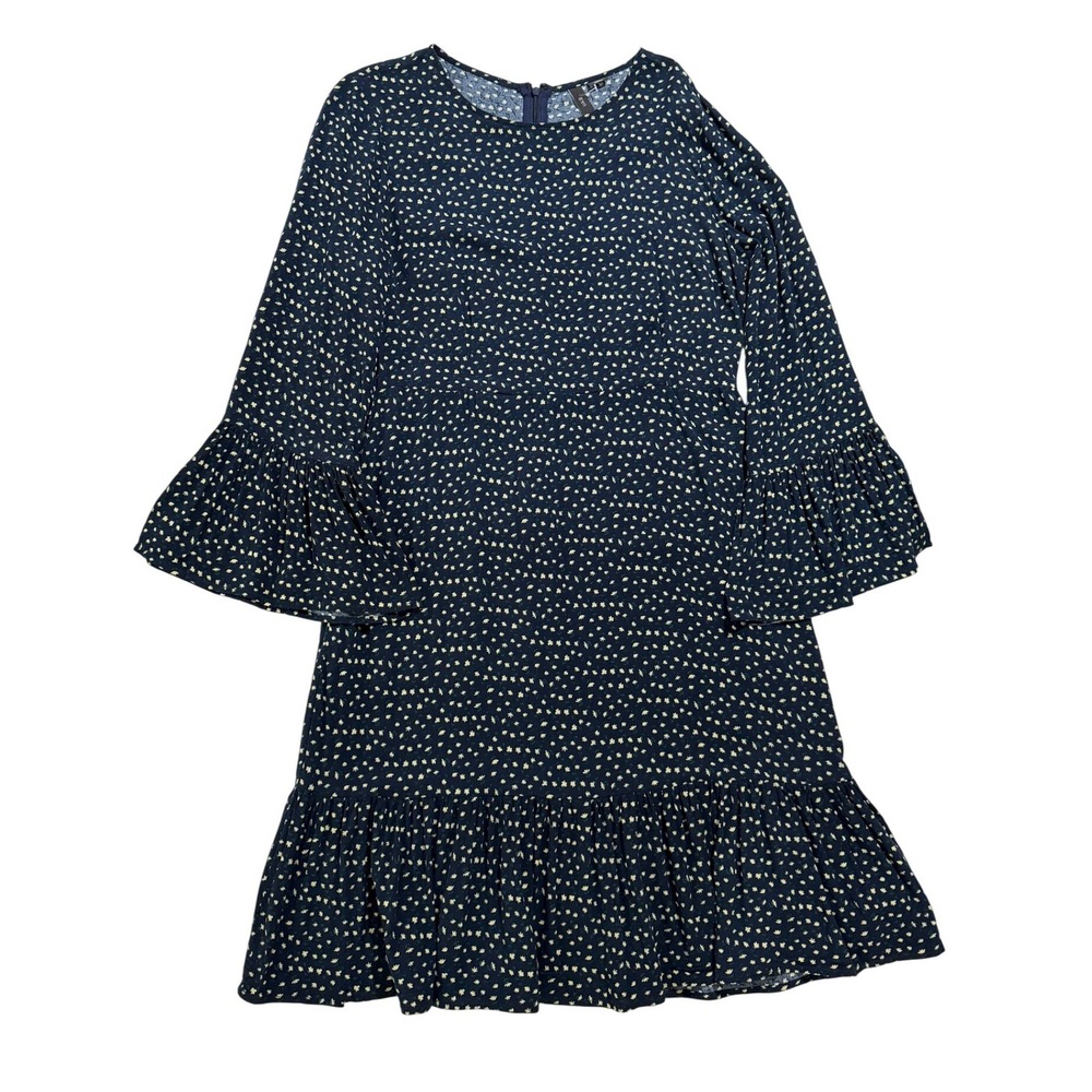 Y.A.S Navy Floral Midi Dress Ruffle‎ Sleeve Tiered Hem Boho Size S